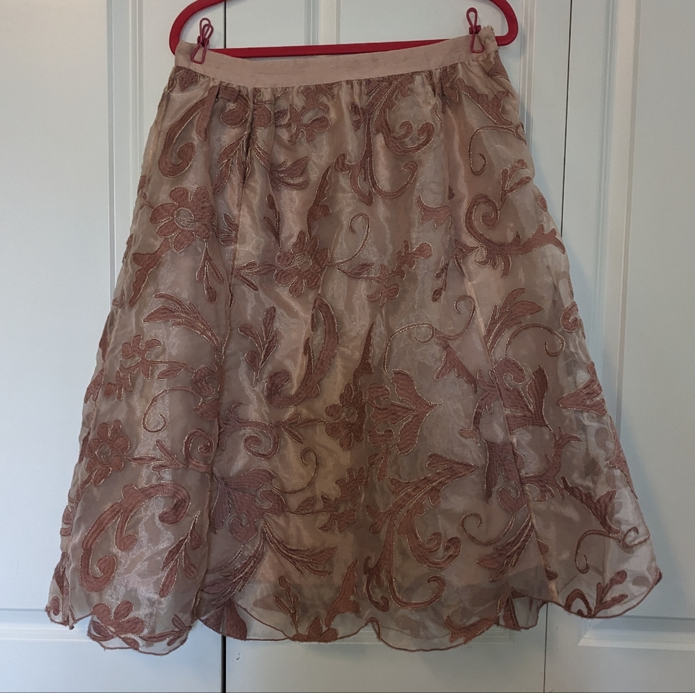 Maeve Shannon Anthropologie Embroidered Midi Skirt